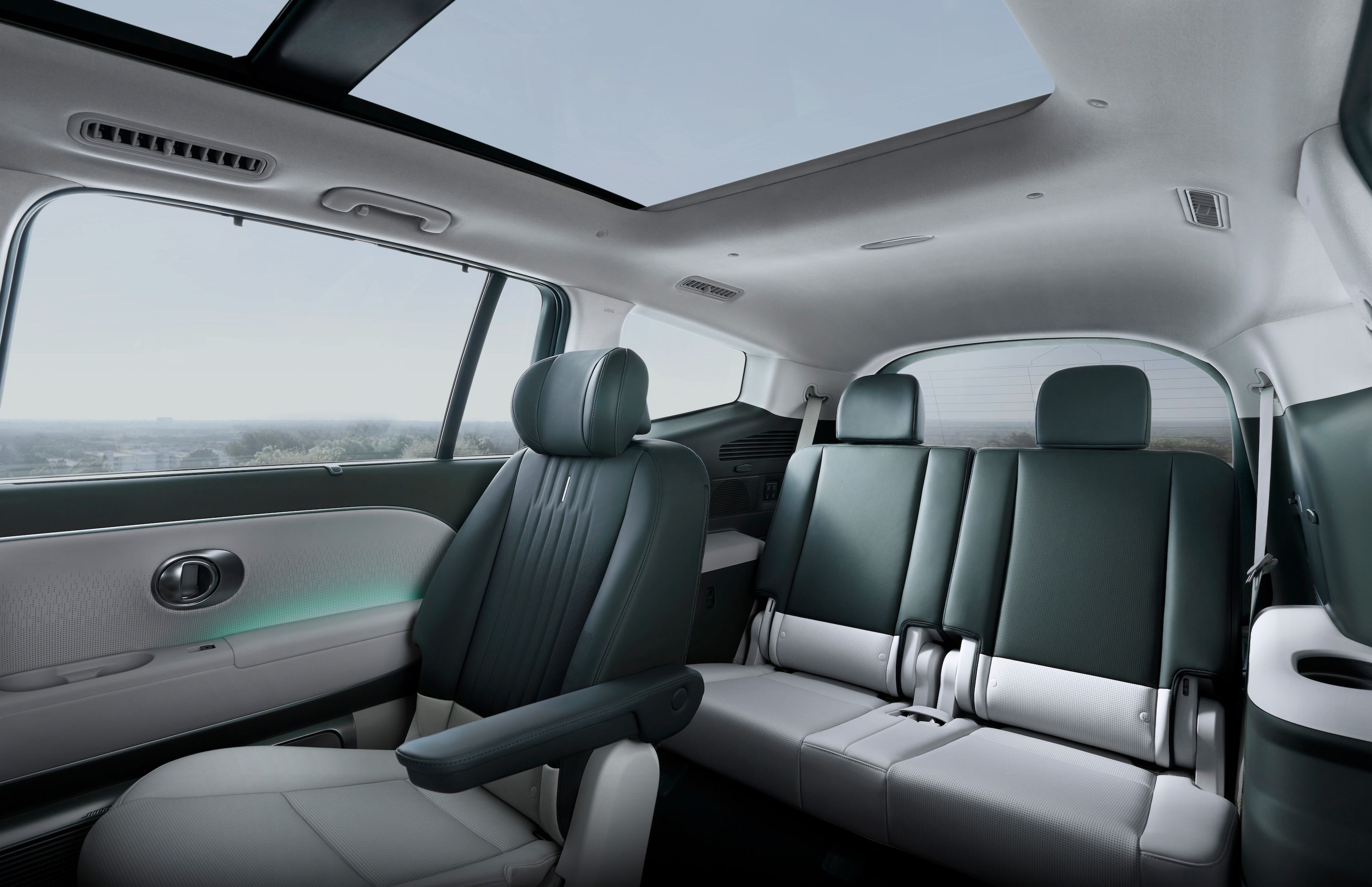 View of second and third row seats inside the Hyundai IONIQ 9 electric SUV.
